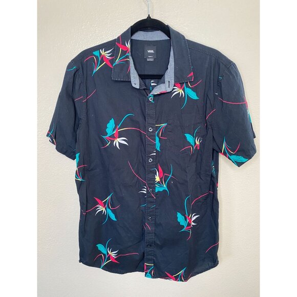 Vans Tailored Fit Mens Floral Button-Up Shirt Medium Blue collared‎ 100% cotton - Picture 2 of 7